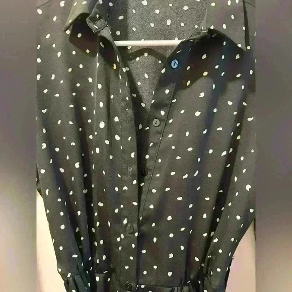 Mango MNG long sleeve midi dress black with cream dots pattern size 2 collar - Picture 6 of 15